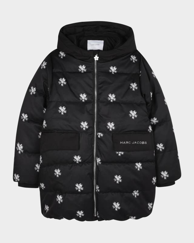 Girl's Puffer Jacket With Jewels Print, Size 4-